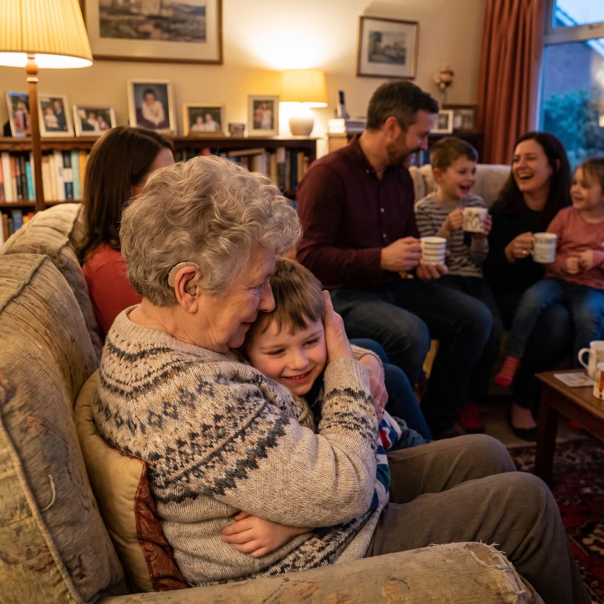 Une grand-mère serre son petit-fils dans ses bras