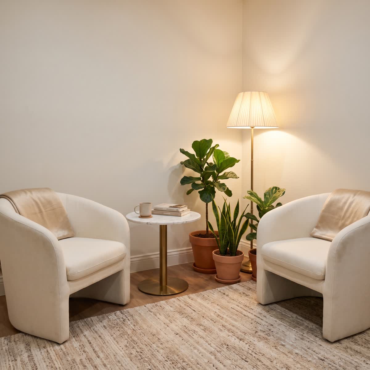 Le coin consultation : deux fauteuils et une table basse